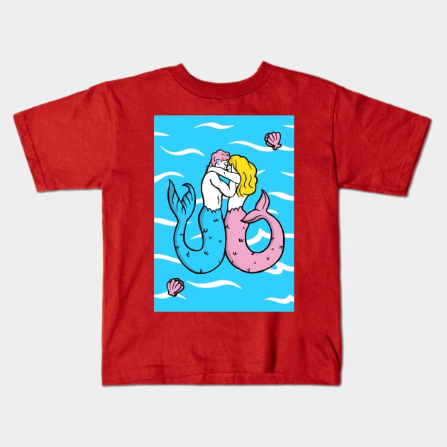 Hand Drawn Mermaid Love Kids T-Shirt by Mako Design 